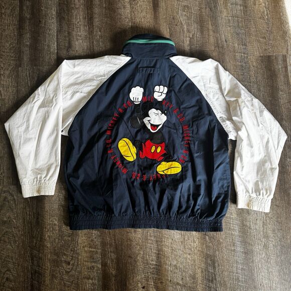 Vintage 90's Mickey & Co Bomber Jacket with Hood Unisex Med Embroidered Full Zip - Picture 2 of 11